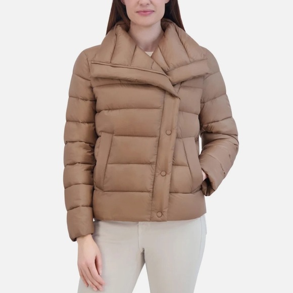 NWT Tahari Women's Asymmetrical Puffer tan Jacket XL J1 - Picture 2 of 5